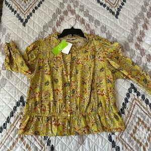 Sam Edelman 3/4 Sleeve Floral Print Blouse Top Size XL Boho Blouse. NWT.